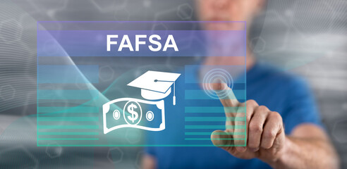 Wall Mural - Man touching a fafsa concept