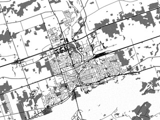 greyscale vector city map of belleville ontario in canada with with water, fields and parks, and roa