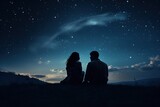 Fototapeta Natura - romantic couple silhouetted against the night sky