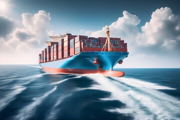 International Container Cargo ship in the ocean. Global business logistics, freight shipping, international trade, import, export. Container ship or cargo shipping business logistic import and export.