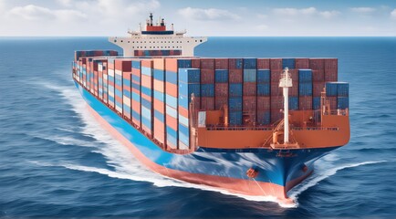 International Container Cargo ship in the ocean. Global business logistics, freight shipping, international trade, import, export. Container ship or cargo shipping business logistic import and export.