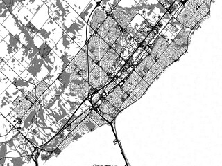greyscale vector city map of burlington ontario in canada with with water, fields and parks, and roa