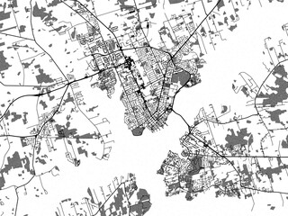 greyscale vector city map of charlottetown prince edward island in canada with with water, fields an