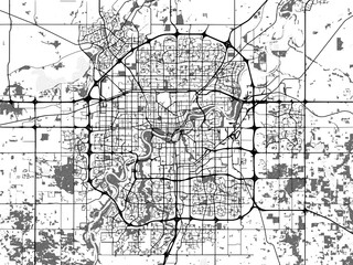 greyscale vector city map of edmonton alberta in canada with with water, fields and parks, and roads