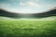 Cinematic Scene Of An Empty Football Stadium. 