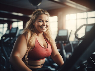 Wall Mural - Smiling plus size young woman working out in gym