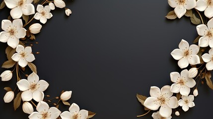 Wall Mural -  white flowers are arranged in a circle on a black background.  generative ai