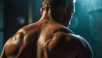 Wall Mural - Muscular man showers after intense sports training generated by AI