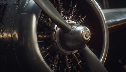 Wall Mural - Shiny chrome wheel turns on old fashioned vintage car indoors generated by AI