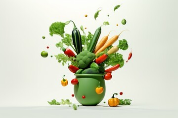 Wall Mural - Vegetables flying into the pot. Salad making concept.