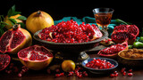 Yalda night treatment on the table pomegranate and fruits
