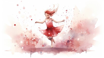  a painting of a little girl in a red dress dancing.  generative ai