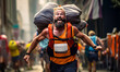 © Констянтин Батыльчук - Man with beard carrying large bag of bags on his back.