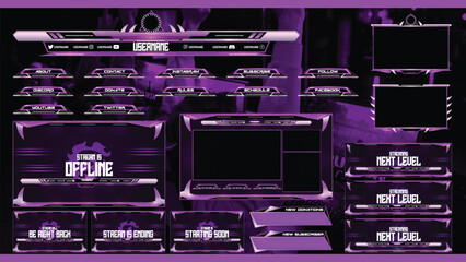 Twitch stream overlay full package including facecam overlay, offline, starting soon, twitch panels	