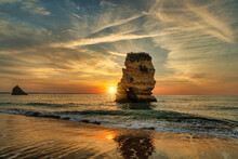 Coastal Dream - Sunrise At Dona Ana Beach Algarve Portugal Near Lagos - Travel And Beauty Of Nature Concept.