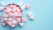  A Bowl Filled With Pink And White Heart Shaped Marshmallows.  Generative Ai