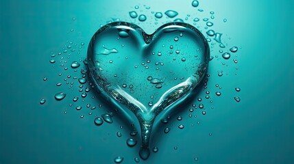Wall Mural -  a heart made of water droplets on a blue background with a drop of water.  generative ai