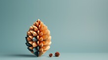  An Origami Flower And A Pine Cone On A Blue Background.  Generative Ai