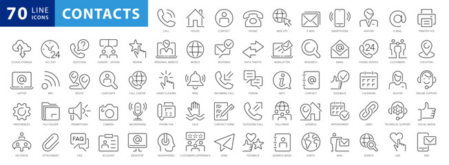 Aufkleber - Set of 54 Contact Us web icons in line style. Web and mobile icon. Chat, support, message, phone. Vector illustration