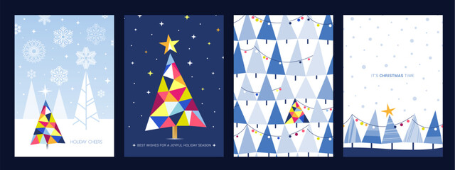 Poster - Christmas New Year retro geometric transparent shape card set