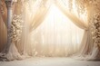 Curtain backdrop in light white and beige colors, beautiful light and flowers