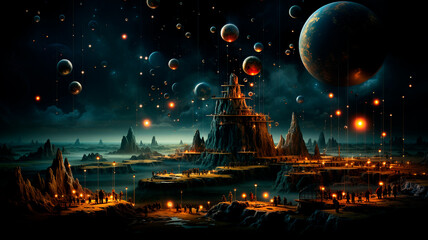 Wall Mural - night sky with moon and stars