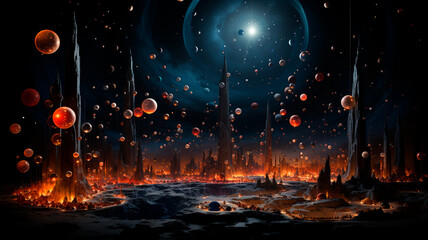 Wall Mural - night sky with moon and stars