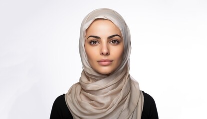 Portrait of young Palestinian woman. Skin care beauty, skincare cosmetics, isolated over white background.