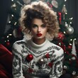 Christmas theme portrait of a woman in sweater