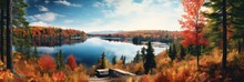 Autumn Photo View Over Lake Generative AI