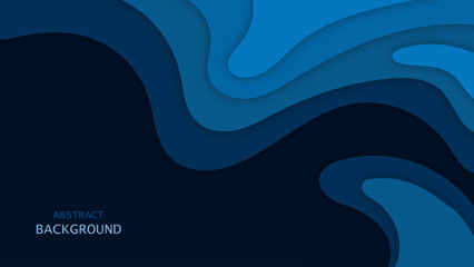Wall Mural - abstract wave papercut element decoration style, blue minimal presentation graphic