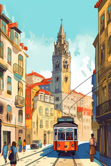 Wall Mural - Illustration of beautiful view of the city of Porto, Portugal