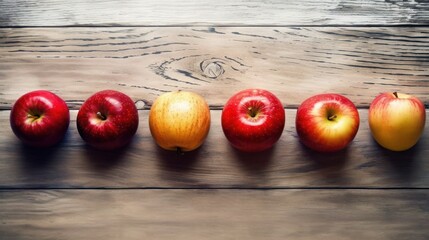 Wall Mural - red apples on a wooden table and copy space