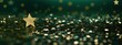 New years Christmas gold green star background web banner with copy space. Christmas teal green and golden abstract glitter bokeh background. Selective focus