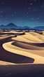 Rolling Sand Dunes form a Scenic Desert Landscape. Night Wallpaper with Blue Gradient Starry Sky