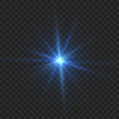 Leinwandbilder - Abstract blue flash of light and laser beams with glitter. Isolated on transparent background. Vector for art and web design.	