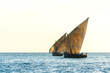 two dhows the traditional sailing vesssels of zanzibar tanzania