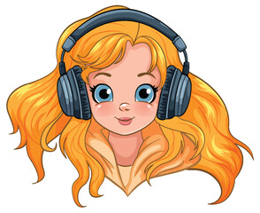 Sticker - Female youth wearing headset listening to music head