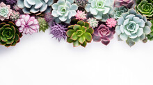 Mix Succulent Plants Top Corner Frame Arrangement Top View On White Background