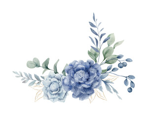 Wall Mural - A watercolor vector bouquet with dusty blue flowers and branches.