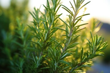 Wall Mural - rosemary plant with leaves close-up under morning light