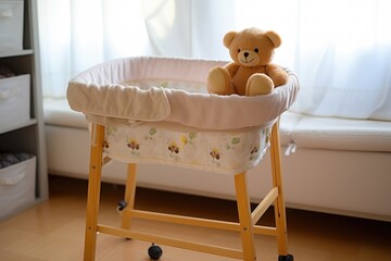 Canvas Print - an empty baby bassinet with a soft plush toy