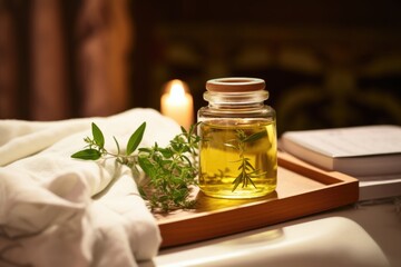 Canvas Print - a cup of herbal tea on a bedside table