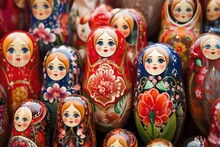 A Pile Of Traditional Russian Nesting Dolls