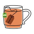 Aromatic Tea Brewing with Teabag in Glass Cup with Hot Drink Vector Illustration
