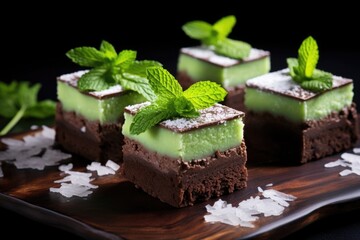 Poster - brownie squares with mint leaves on top