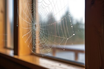 Canvas Print - an empty spider web on a window pane