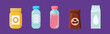 Foodstuff Icon and Different Product on Purple Background Vector Set