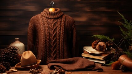 Wall Mural - a collection of light brown sweaters neatly arranged on hangers in a well-lit and stylish boutique setting. the classic and timeless appeal of these sweaters.