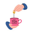 Hands Holding Cup with Hot Tea Drink Brewing with Teabag Vector Illustration